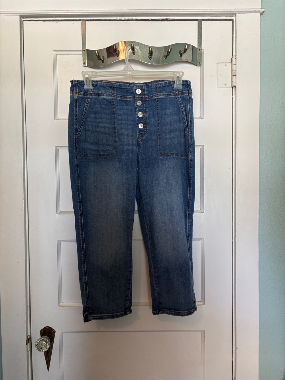 Chico's Dark Blue High-Rise Cropped Button-Front Jeans Size 2 (US 12)